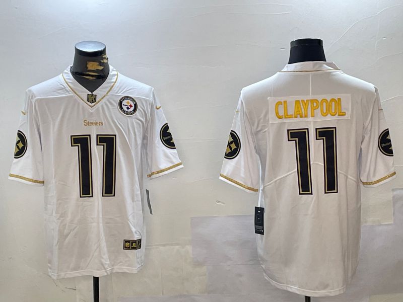 Men Pittsburgh Steelers #11 Claypool White Gold 2024 Nike Limited NFL Jersey style 12302->pittsburgh steelers->NFL Jersey